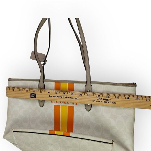Coach Varsity Stripe City Zip Tote in Signature 38405 Silver/Chalk Orange Bag - Picture 9 of 13